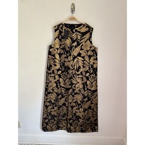 NEW Bryn Walker Twiggy Duchesse Midi Dress Black Gold Metallic Floral XL Wedding